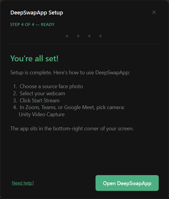 DeepSwapApp setup complete instructions